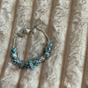 Silver Bracelet with Turquoise Blue Enamel Charms